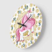 Unicorn Pink Gold Cute Fantasy Große Wanduhr (Winkel)