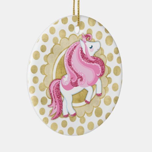 Unicorn Pink Gold Cute Fantasy Keramik Ornament (Rechts)