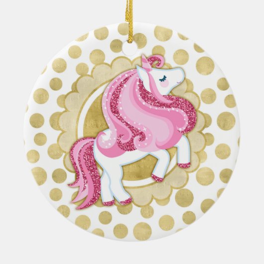 Unicorn Pink Gold Cute Fantasy Keramik Ornament (Hinten)