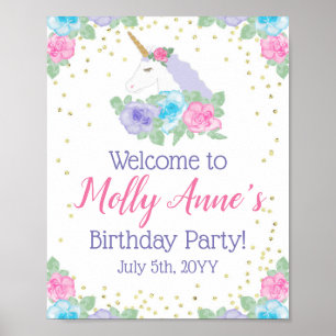 Unicorn Pink & Gold Geburtstagsparty Willkommen Poster