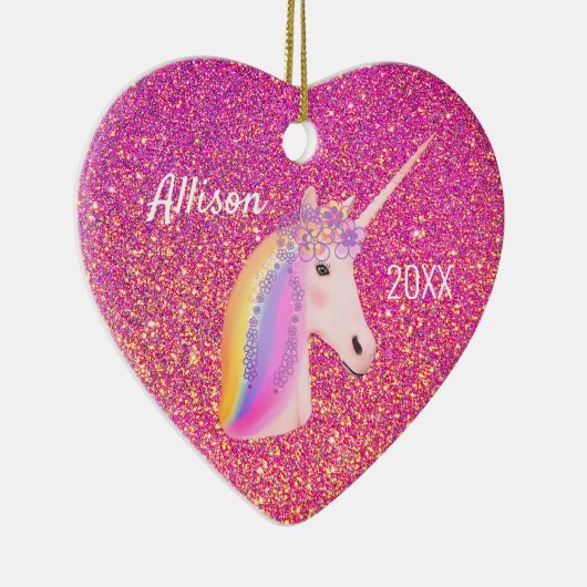 Unicorn Pink Gold Glitter Sparkles Keramik Ornament (Rechts)