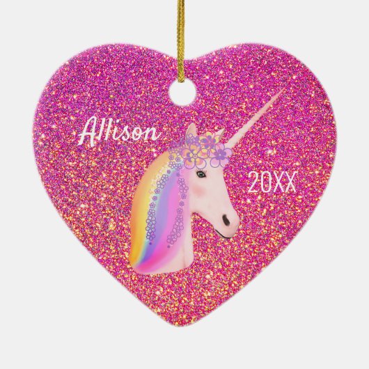 Unicorn Pink Gold Glitter Sparkles Keramik Ornament (Hinten)