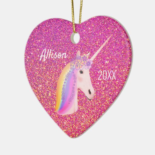 Unicorn Pink Gold Glitter Sparkles Keramik Ornament (Links)