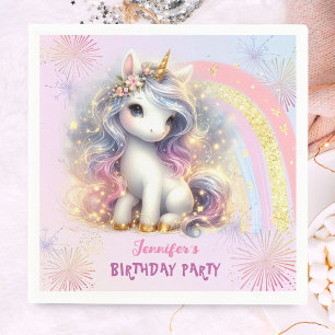 Unicorn Pink Gold Glitzer Girl Birthday Paper Serviette
