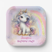 Unicorn Pink Gold Glitzer Girl Birthday Pappteller (Vorderseite)