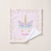 Unicorn Pink Gold Glitzer Girl's Name Badhandtuch Set (Waschlappen)