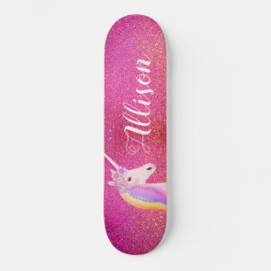 Unicorn Pink Gold Glitzer Glitzern Personalisiert Skateboard