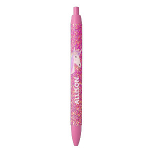 Unicorn Pink Gold Glitzer Ombre Girl Personalisier Kugelschreiber