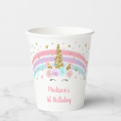 Unicorn Pink Gold Pastel Rainbow Birthday Pappbecher (Vorderseite)