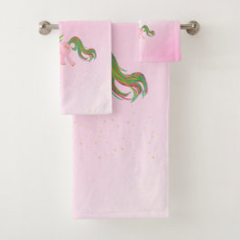 Unicorn Pink Gold Spots Girl Niedlich Badhandtuch Set