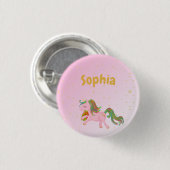 Unicorn Pink Gold Spots Girl Niedlich Button (Vorne & Hinten)