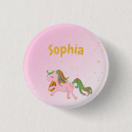 Unicorn Pink Gold Spots Girl Niedlich Button