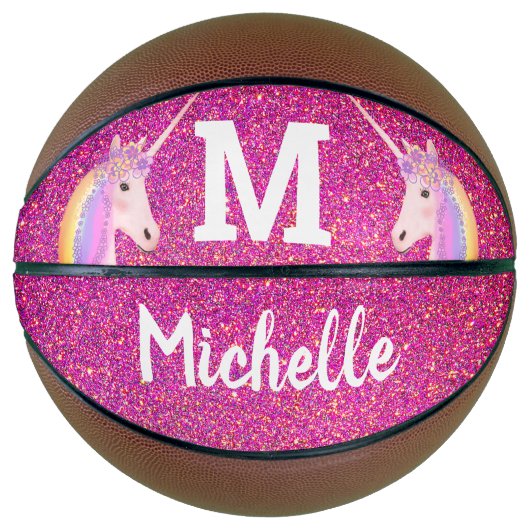 Unicorn Pink Imitate Glitzer Personalisiert Girls Basketball (Vorderseite)
