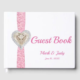Unicorn Pink Lace Ribbon Wedding Guestbook Gästebuch