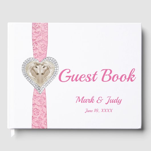 Unicorn Pink Lace Ribbon Wedding Guestbook Gästebuch (Vorderseite)