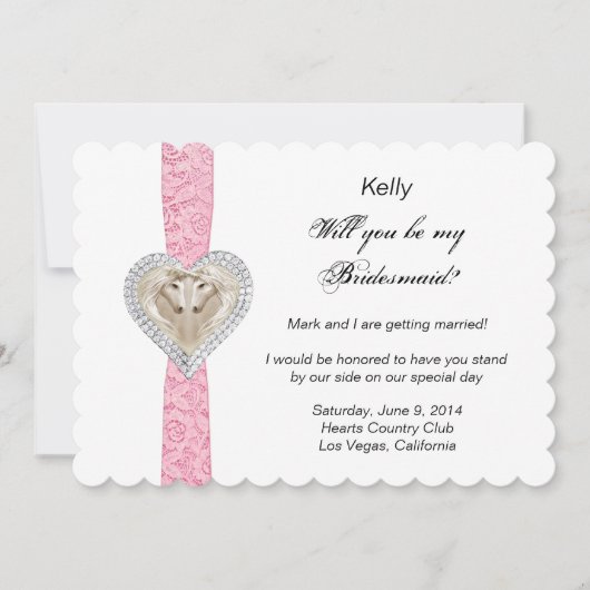 Unicorn Pink Lace Wedding Bridesmaid Card Einladung (Vorderseite)