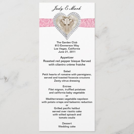 Unicorn Pink Lace Wedding Menu Card Menükarte (Vorderseite)