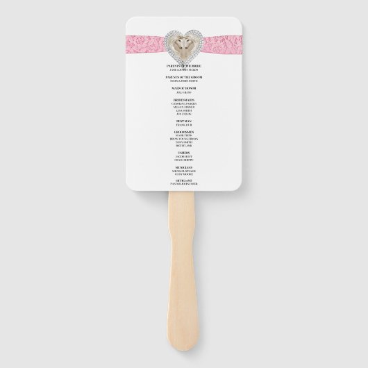 Unicorn Pink Lace Wedding Program Fans Fächer (Rückseite)