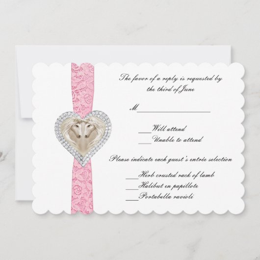 Unicorn Pink Lace Wedding Response Card Einladung (Vorderseite)