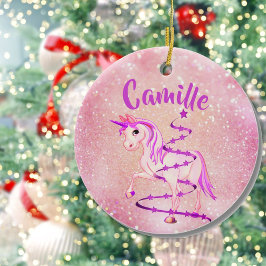Unicorn Pink Lila Niedliche Girl Christmas Glaube Keramik Ornament