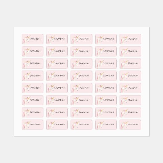 Unicorn, pink, name girl etiketten (Blatt)