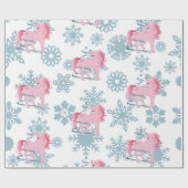 Unicorn Pink Niedlich Girl Whimsical Schneeflocken Geschenkpapier (Flach)