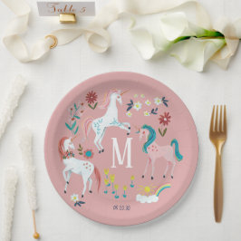 Unicorn pink niedlich magische Girls Monogramm Geb Pappteller