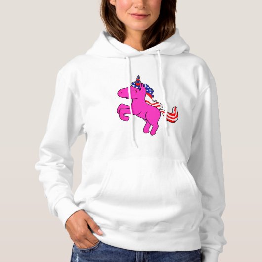 Unicorn Pink Patriotic USA Flag Mane Fantasy Art Hoodie (Vorderseite)