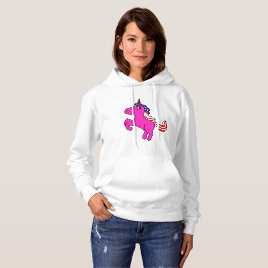 Unicorn Pink Patriotic USA Flag Mane Fantasy Art Hoodie (Vorne ganz)