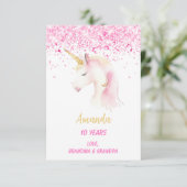Unicorn, pinkfarben, weißer Geburtstag Karte (Stehend Vorderseite)