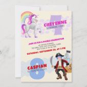 Unicorn Pirate Joint Double Birthday Einladung (Vorderseite)