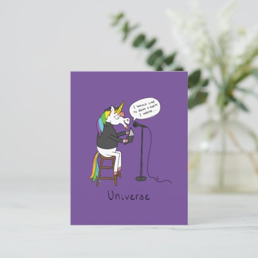 Unicorn Poetry Poet Funny Postkarte (Stehend Vorderseite)