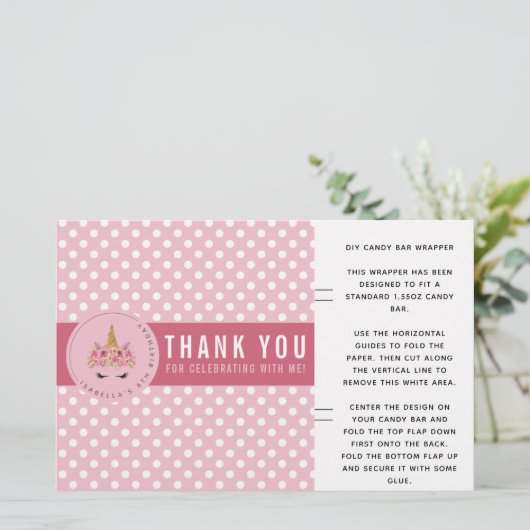 Unicorn Polka Dot Birthday Candy Bar Wrapper (Stehend Vorderseite)