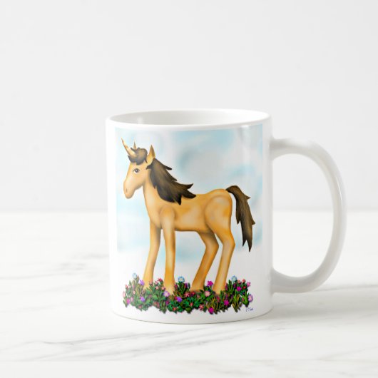 Unicorn-Pony-Blumen-Garten-Keramik-Tasse Kaffeetasse (Rechts)