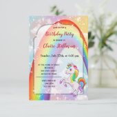 Unicorn Pony Rainbow Girl Birthday Party Einladung (Stehend Vorderseite)