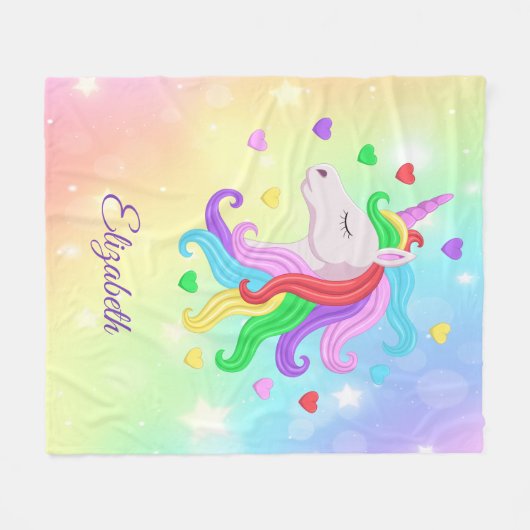 Unicorn Pony Rainbow Stars Pastel Girly Fleecedecke (Vorderseite (Horizontal))