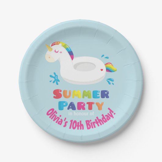 Unicorn Pool Float Sommer Geburtstagsparty Supplie Pappteller (Vorderseite)