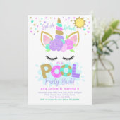 Unicorn Pool Party Einladung (Stehend Vorderseite)