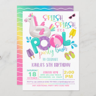 Unicorn Pool Party Einladung