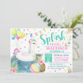 Unicorn Pool Party Einladung Einhornbahn (Stehend Vorderseite)