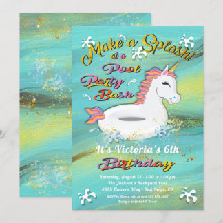 Unicorn Pool Party Geburtstag Bash Einladung