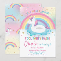 Unicorn Pool Party Geburtstag Einladung Girls