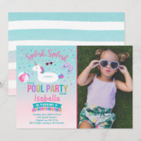 Unicorn Pool Party Geburtstag Einladung Pink Gold