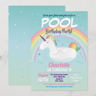 Unicorn Pool Party Geburtstag Rainbow Beach Float Einladung