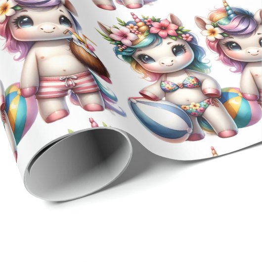 Unicorn Pool Party Geschenkpapier (Rolleneckpunkt)