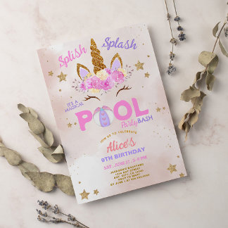 Unicorn Pool Party Splish Splash Geburtstag Einladung