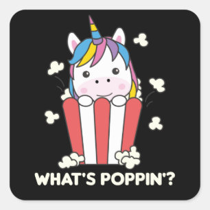Unicorn Popcorn Whats Poppin Funny Quadratischer Aufkleber