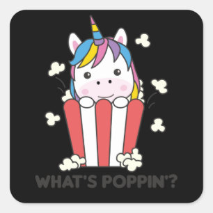 Unicorn Popcorn Whats Poppin Funny Quadratischer Aufkleber