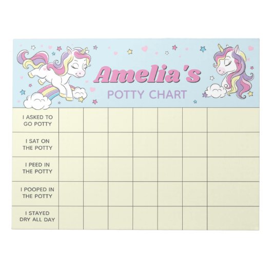 Unicorn Potty Chart Personalisiert Name & Aufgaben Notizblock (Vorderseite)