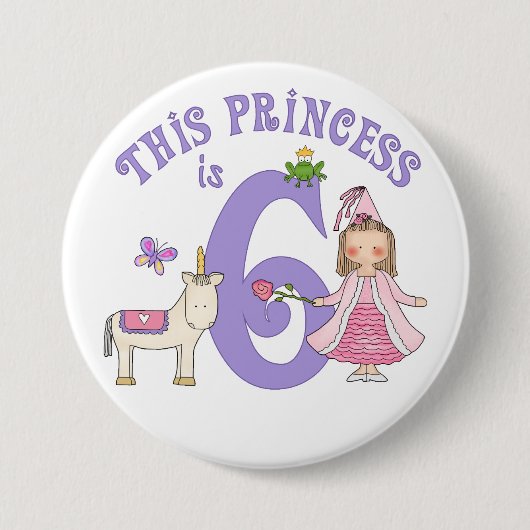 Unicorn Princess 6. Geburtstag Button (Vorderseite)